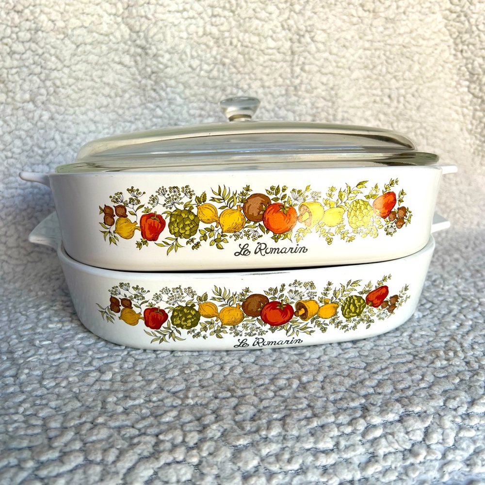 Vintage Spice Of Life LE ROMARIN Corning Ware Casserole Dishes w/Pyrex Lid